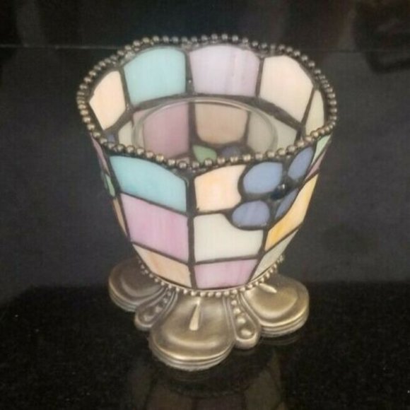 PartyLite Hydrangea Tiffany Style Stained Glass Votive Candle Holder Retired